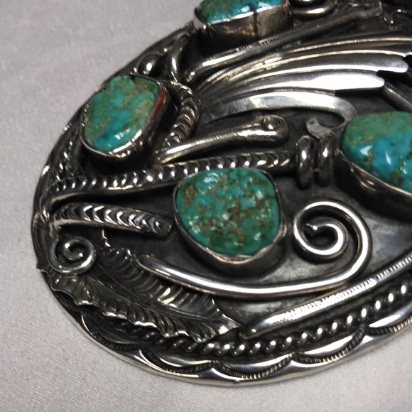 Vintage Navajo Turquoise Sterling Silver Buckle Signed VJB Violet& Jeffrey Begay - Picture 2 of 8